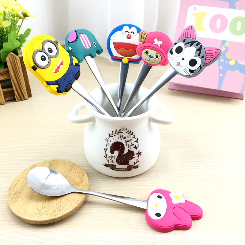 custom PVC rubber cartoon spoon for kids make of Eco-friendly material,easy to clean,delicate and lovely appearance.used for home,Hotel&Restaurant,school,as promotion gifts, kids toy, party gifts.